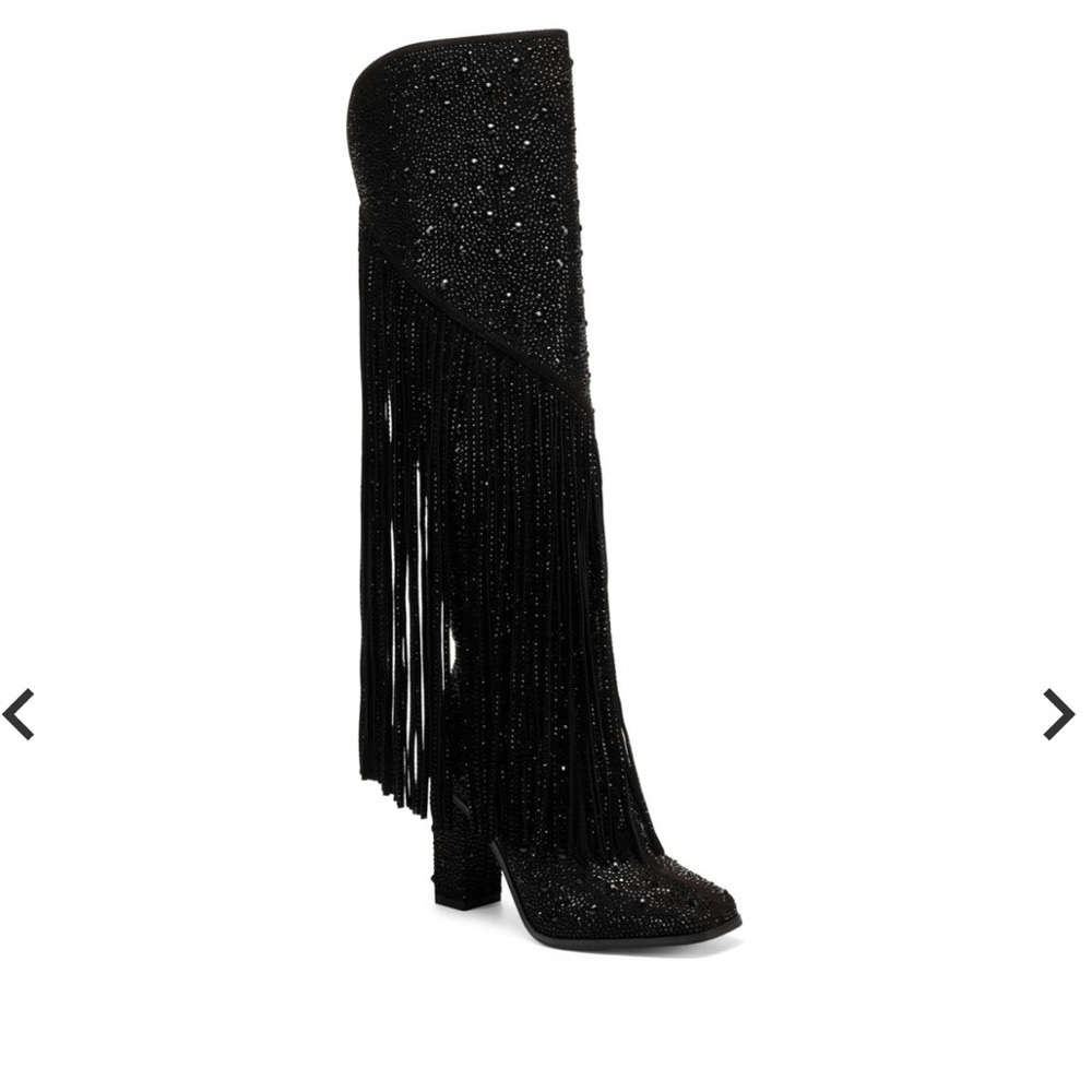 Jessica Simpson Asire Fringe Western Boot in Black Rhinestone